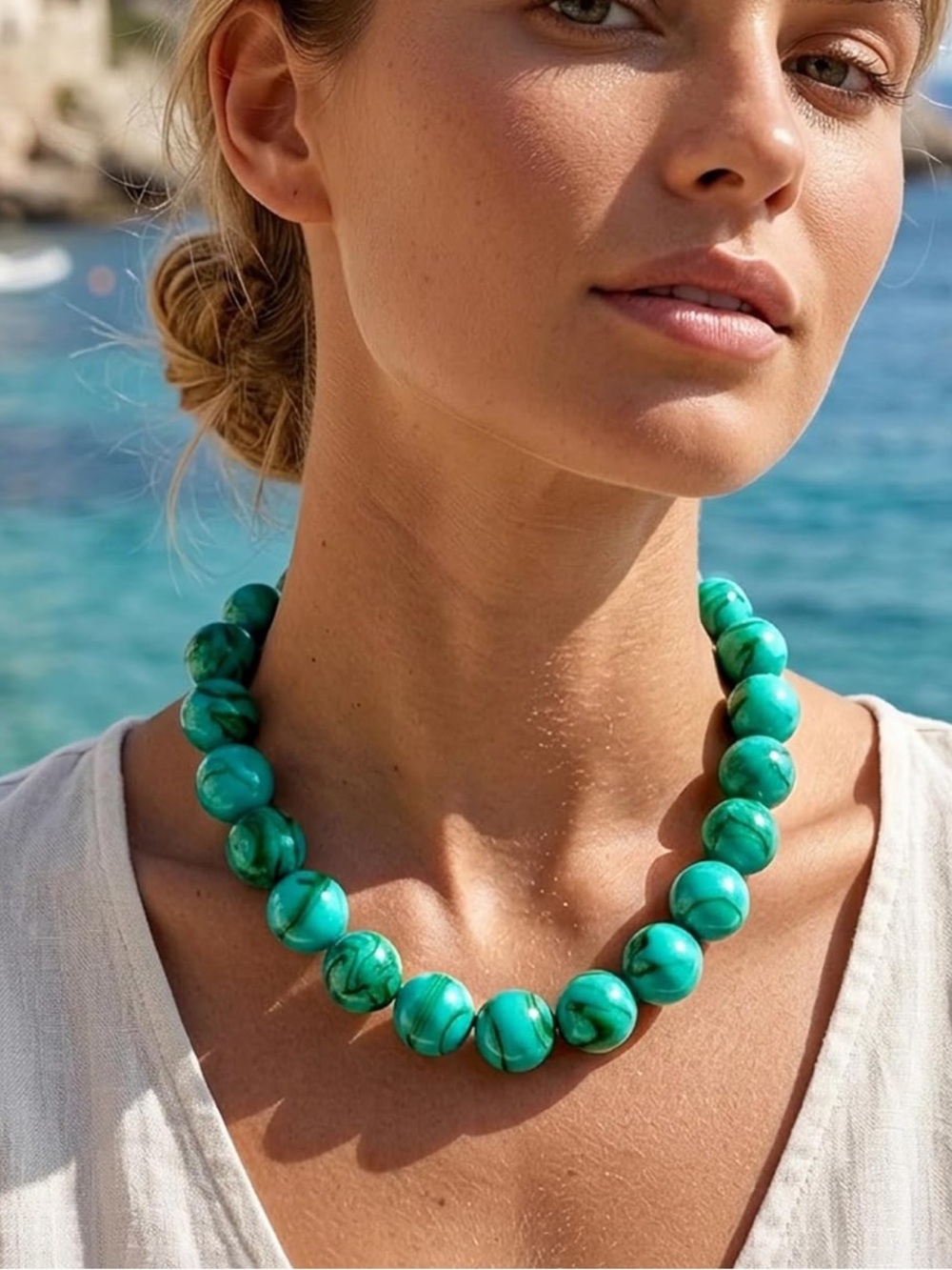 New! Coastal Blue Beaded Chunky Dopamine Necklace (4002) NWOT